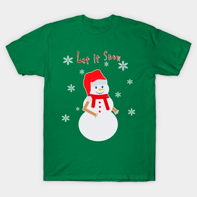 Snowman with Santa Claus hat with tagline: Let it Snow T-Shirt by SPJE Illustration Photography